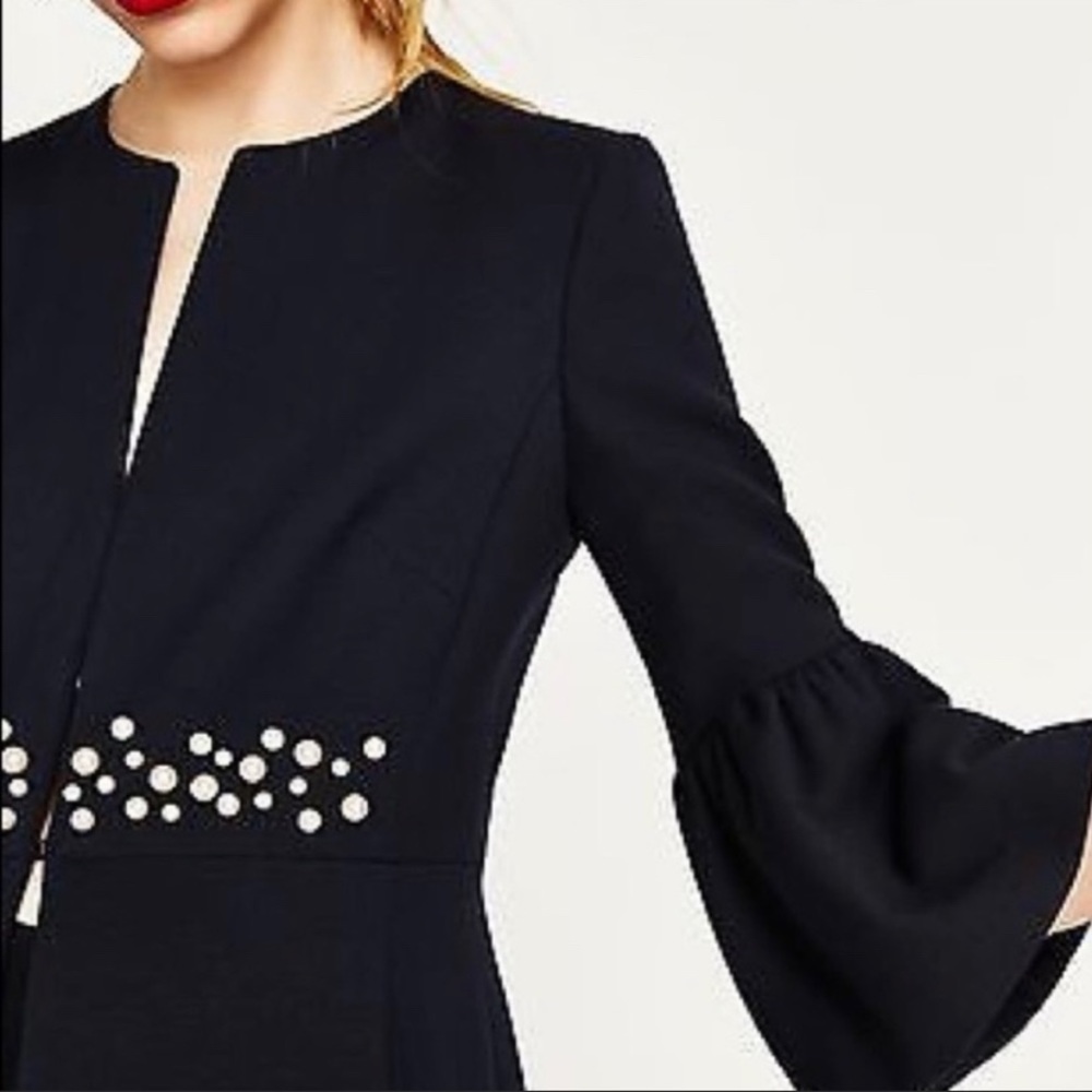 New black zara frock coat with pearls